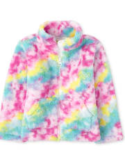 Chaqueta con cremallera Sherpa y teñido anudado arcoíris para bebés y niñas pequeñas