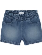 Shorts de mezclilla con cintura de bolsa de papel para bebés y niñas pequeñas