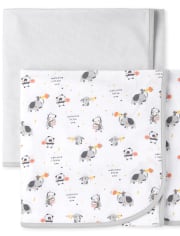 Paquete de 2 mantas unisex para bebés con diseño de animales