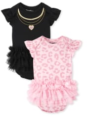 Baby Girls Leopard Tutu Bodysuit 2-Pack