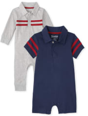 Baby Boys Striped Polo Romper 2-Pack