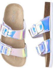 Girls Holographic Buckle Slide Sandals