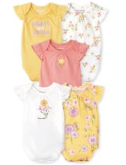 5-Pack The Children's Place Baby Girls Floral Bodysuit (Sunset Gold)
