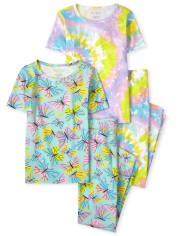 Girls Butterfly Tie Dye Snug Fit Cotton Pajamas 2-Pack