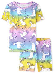 Pijama de algodón ajustado con diseño de unicornio arcoíris para niñas