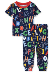 Pijama unisex de algodón con ajuste ceñido del alfabeto para bebés y niños pequeños