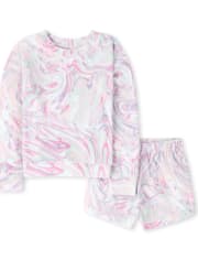 Girls Mommy And Me Marble Velour Pajamas