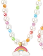 Girls Rainbow Beaded Necklace And Bracelet Set