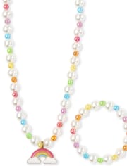 Girls Rainbow Beaded Necklace And Bracelet Set