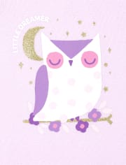 Pyjama en coton ajusté à motif hibou pailleté pour bébés et petites filles