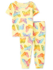 Baby And Toddler Girls Rainbow Butterfly Snug Fit Cotton Pajamas