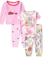 Baby And Toddler Girls Squishies Love Bug Snug Fit Cotton Pajamas 2-Pack