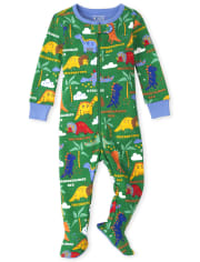 Pijama de una pieza de algodón con ajuste ceñido Dino para bebés y niños pequeños