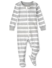 Pijama unisex de una pieza de algodón a rayas para bebés y niños pequeños