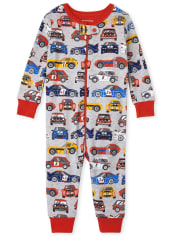 Pijama de una pieza de algodón para bebés y niños pequeños Racecar Snug Fit