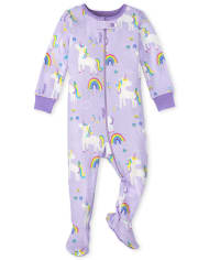 Pijama de una pieza de algodón con ajuste ceñido de unicornio para bebés y niñas pequeñas
