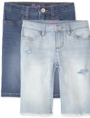 Girls Distressed Denim Skimmer Shorts 2-Pack