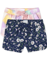 Girls Print Twill Pull On Shorts 2-Pack