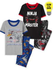 Boys Glow Dino Ninja Snug Fit Cotton Pajamas 2-Pack