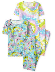 Girls Butterfly Tie Dye Snug Fit Cotton Pajamas 2-Pack