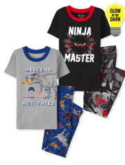 Boys Glow Dino Ninja Snug Fit Cotton Pajamas 2-Pack