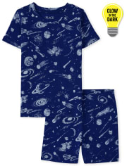 Pijama de algodón de ajuste ceñido Glow Space para niños