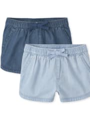 Toddler Girls Denim Pull On Shorts 2-Pack