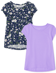 Pack de 2 camisetas básicas con capas estampadas para niñas