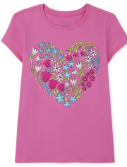 Girls Floral Heart Graphic Tee - Yreka pink