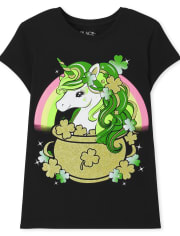 Girls St. Patrick's Day Unicorn Graphic Tee