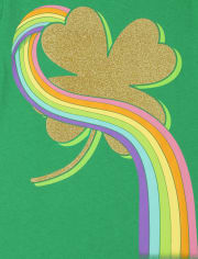 Girls St. Patrick's Day Shamrock Rainbow Graphic Tee