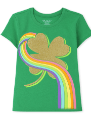 Girls St. Patrick's Day Shamrock Rainbow Graphic Tee