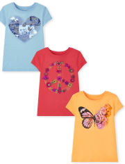 Girls Butterfly Floral Graphic Tee 3-Pack