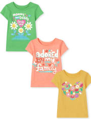 Paquete de 3 camisetas con estampado familiar para bebés y niñas pequeñas