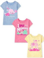 Baby And Toddler Girls Animal Graphic Tee 3-Pack