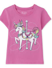 Baby And Toddler Girls Unicorn Carousel Graphic Tee