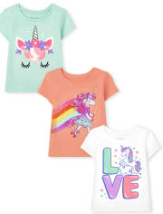 Toddler Girls Unicorn Graphic Tee 3-Pack