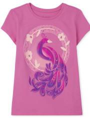 Camiseta con gráfico de pavo real para niñas