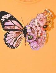 Camiseta con gráfico floral de mariposa para niñas