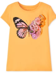 Camiseta con gráfico floral de mariposa para niñas