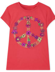 Girls Floral Peace Sign Graphic Tee