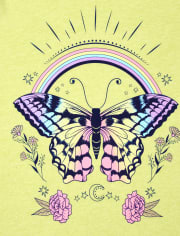 Girls Butterfly Rainbow Graphic Tee