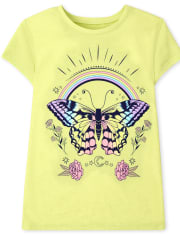Girls Butterfly Rainbow Graphic Tee