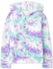 Girls Tie Dye Fleece Zip Up Hoodie