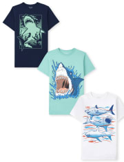 Paquete de 3 camisetas con gráfico de tiburón para niños