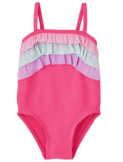 Baby And Toddler Girls Colorblock Ruffle One Piece Swimsuit