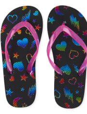Girls Rainbow Doodle Flip Flops