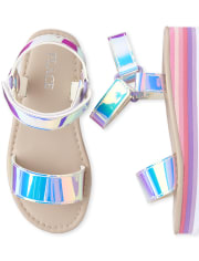 Girls Holographic Platform Sandals