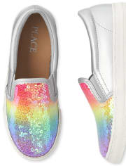Girls Sequin Rainbow Slip On Sneakers