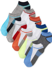 Boys Striped Cushioned Ankle Socks 10-Pack